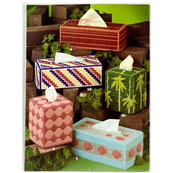 Leisure Arts Tissue Box Covers For Plastic Canvas 199 Pattern Book Instructions - Picture 2 of 3